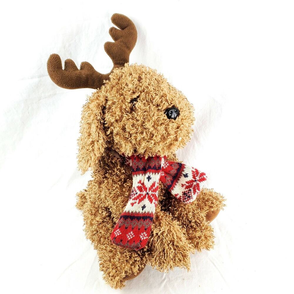 Reindeer Brown Stuffed Plush Red Snowflake Scarf Winter Christmas 17" - 22" Tall